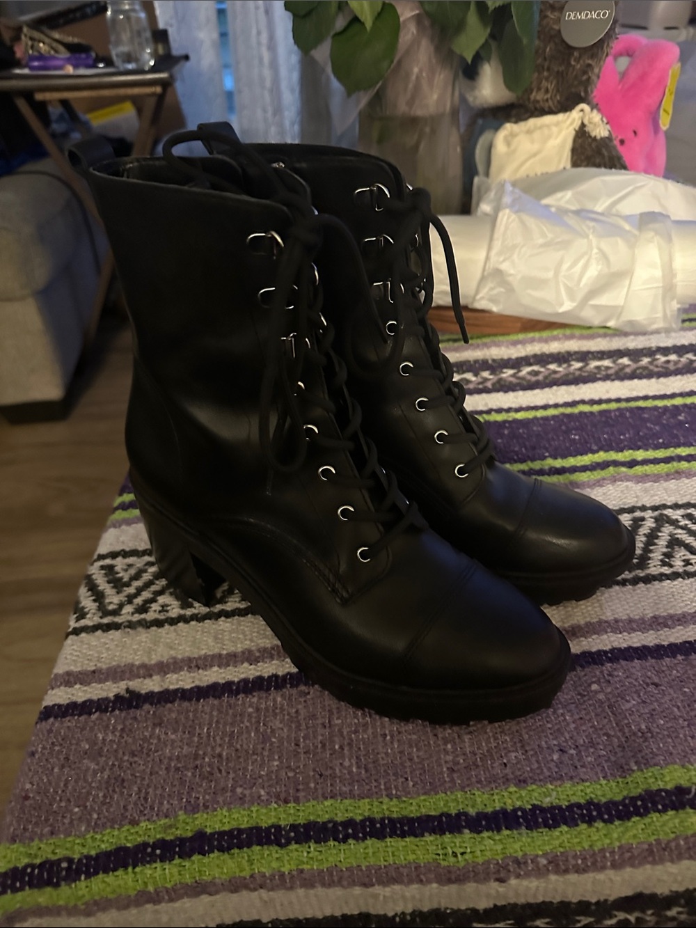Marc Fisher Black Lace-Up Heeled Combat Boots